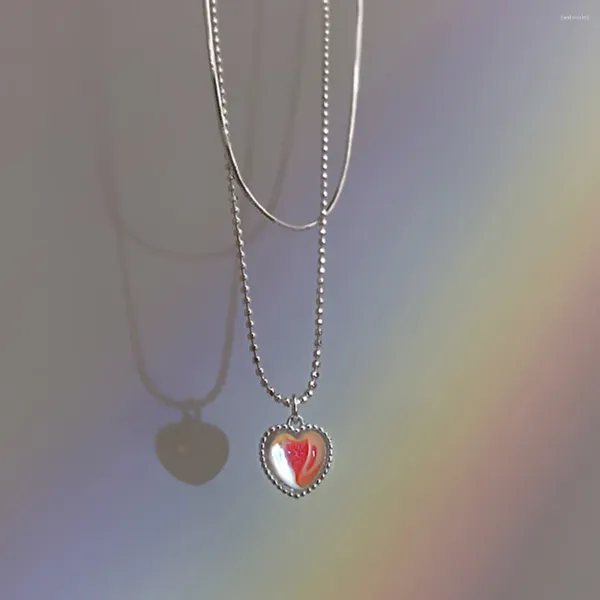 Collane con ciondolo Colore argento Doppio amore Collana con pietra di luna a forma di cuore Coppia di catene di clavicole con pietre preziose sfumate