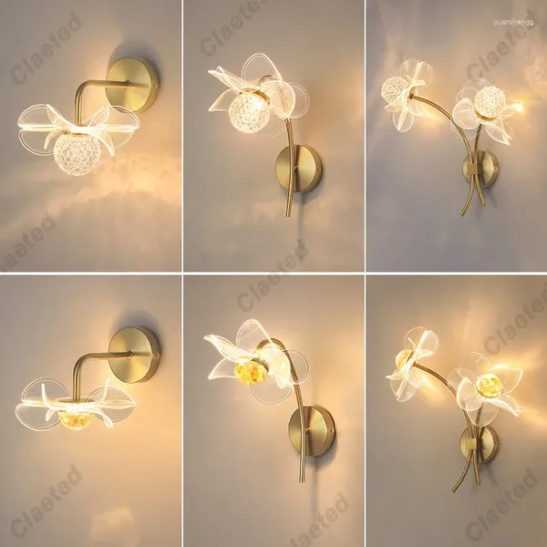 Lâmpadas de parede flor led para sala estar quarto cabeceira luz moderna corredor restaurante fundo decoração iluminação deco