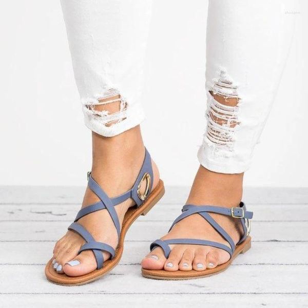 Sandalen 2023 Sommer koreanische Version der wilden One-Wort-Schnalle Clip-on Damen dickbesohlte Plateauschuhe flach römisch