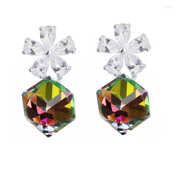 Brincos de garanhão Flor Idestiny em forma de pedra CZ e Cubro austríaco Cristal para mulheres Earings de moda Bijoux Jewelry Gift