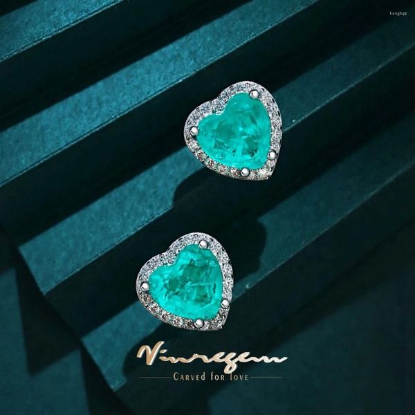 Ohrstecker Vinregem Vintage-Stil 9 9 mm Paraiba-Turmalin Edelstein Liebe Herz Ohr 925 Sterling Silber Feiner Schmuck Großhandel