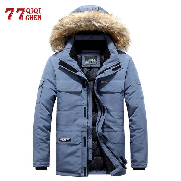 Herren Leder Kunstleder Herren Winterjacke warme dicke Baumwolle Kapuzenjacke mit mehreren Taschen Männlicher lässiger Pelzbesatzmantel Herren Daunenjacke Mantel Plus Größe M-6XL 231122