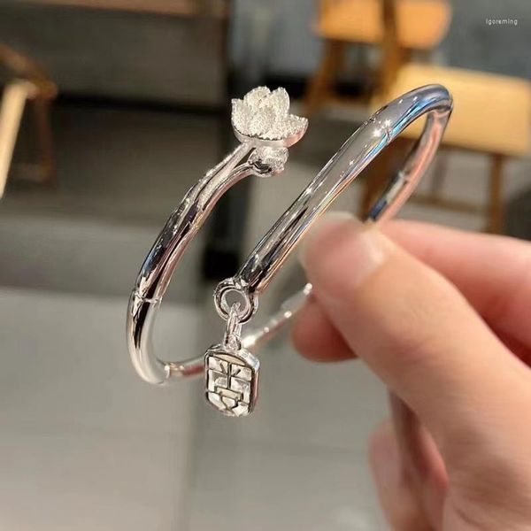 Bileklik Lotus Bangles Kadın Bilezik Basit Takılar Bilezikler Moda Çiftleri Takı El Yapımı Gümüş Renk Klasik Alaşım Bransoletka