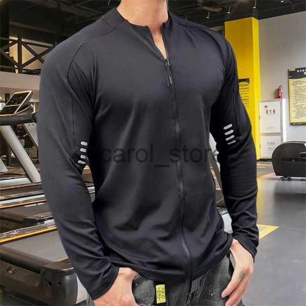 T-shirt da uomo 2023 Muscle Fitness Sleeve Moda uomo Basket Abiti da allenamento casual Mezza manica sportiva T-shirt a maniche lunghe con cerniera J231121