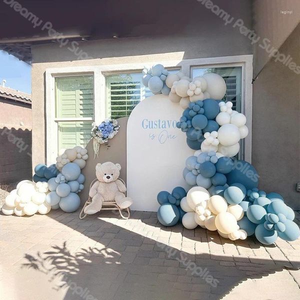 Decorazione per feste Palloncini blu oceano Ghirlanda Palloncino bianco beige Arco Battesimo Ragazzo Compleanno Baby Shower Decor Matrimonio Air Globos