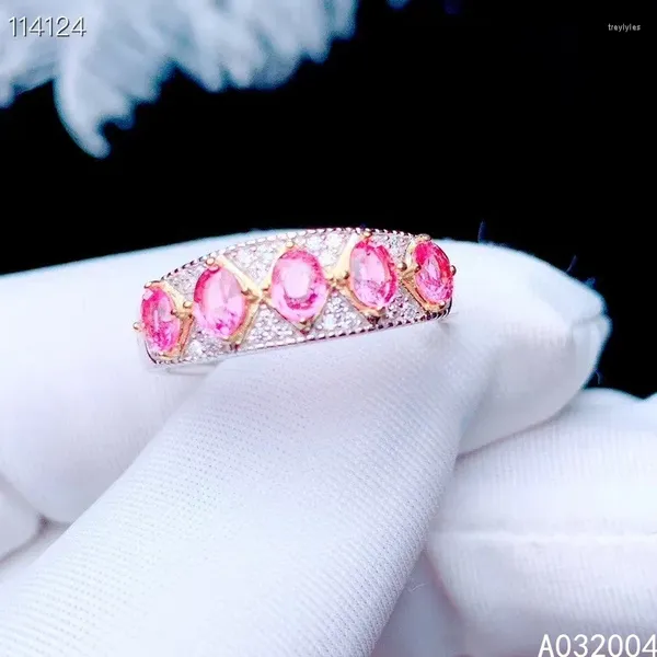 Anéis de cluster Kjjeaxcmy jóias finas 925 prata esterlina incrustada natural gem pedras rosa safira feminino miss mulher menina anel clássico