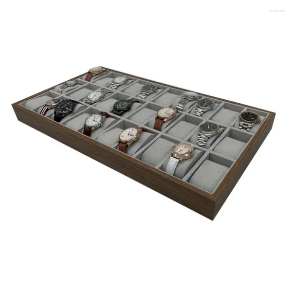 Caixas de relógio 30 slots suporte de exibição de madeira ajustável travesseiro gaveta organizador bandeja de jóias para lojas de pulseira caso de armazenamento
