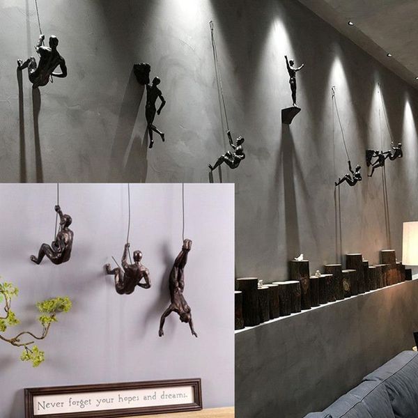 Creativo Arrampicata su roccia Uomini Scultura Appeso a parete Decorazioni Statua in resina Figurine Artigianato Arredamento per la casa Accessori di arredamento LJ201958