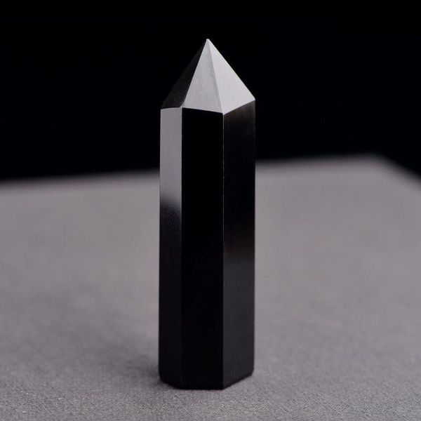Natural Crystal Tower Arts Mineral Chakra Heilstäbe Obsidian Point Reiki Energiestein sechsseitiger schwarzer Quarze Zauberstab grobe Polis Stnc