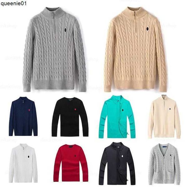 Suéter dos homens Mens Designer Sweater Ralphs Camisas Grosso Meio Zíper Alto Pescoço Quente Pulôver Slim Knit Tricô Jumpers Pequeno Cavalo Marca Algodão Suéter Fleece