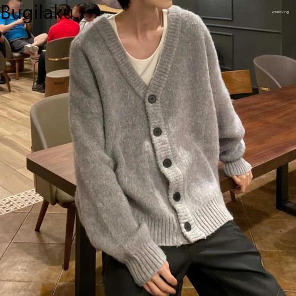 Suéter masculino estilo casal nicho cardigan na moda suéter homens e mulheres versão coreana solta malha preguiçosa jaqueta de personalidade