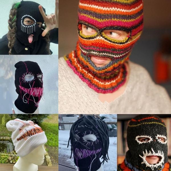 Radfahren Caps Masken Lustige Sturmhaube Gesichtsmaske Strickmütze Beanies Distressed Halloween Mit Kapuze Gruselige Party 231122