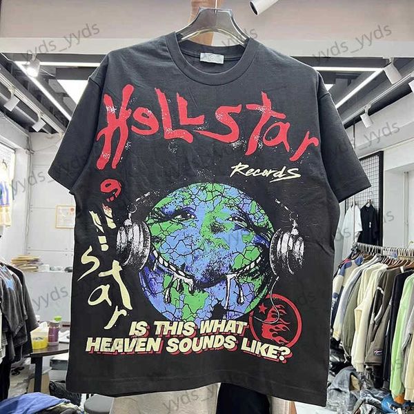 Erkek Tişörtler 2023 Hellstar Hellstar High Street Süper Büyük Vintage Grafik Baskı Ekibi Erkek ve Kadınlar Günlük Sporları Kısa Kollu T-Shirt T231122