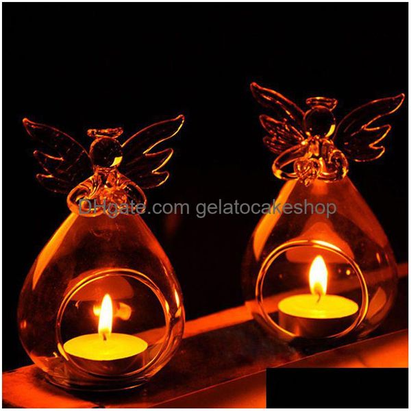 Titulares de vela anjo vidro castiçal cristal pendurado chá luz titular casa decoração casa entrega jardim dhxdw