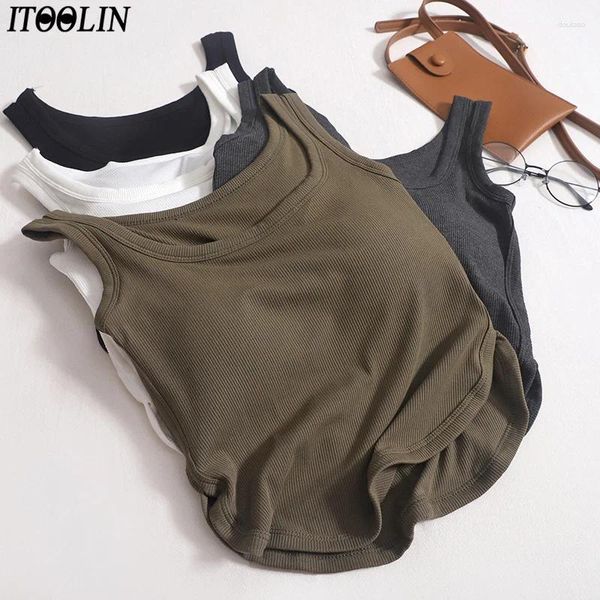 Damen Tanks ITOOLIN Frauen Baumwolle Sport Tank Tops mit BH Pad Casual Crop für Sommer Laufen Camisole Slim Unregelmäßig