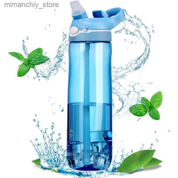 Wasserflasche Trinkflasche mit Strohhalm 750 ml mit 1-Klick-Verschluss für Sport Camping Wandern Outdoor Tritan BPA Wasserflaschen Q231122