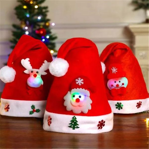 Decorazioni natalizie Berretto per bambini per adulti Cappello LED Pupazzo di neve ElK Babbo Natale per bambini Regalo di Natale Decor 231122