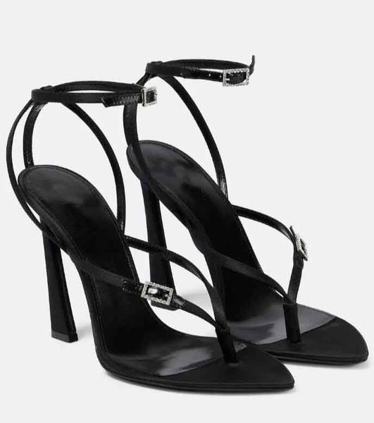 Luxury Designer Summer Women sandalo scarpe con tacco alto Dive Crepe Sandali Toe-Ring Sandali in pelle nera cool Evening party Scarpe da sposa 35-43