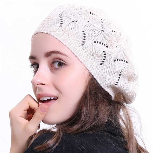 Frauen einfarbig stricken Baskenmütze Damen Französisch Künstler Beanie Hüte Frühling lässig dünne Acryl Baskenmützen für Frauen 230920