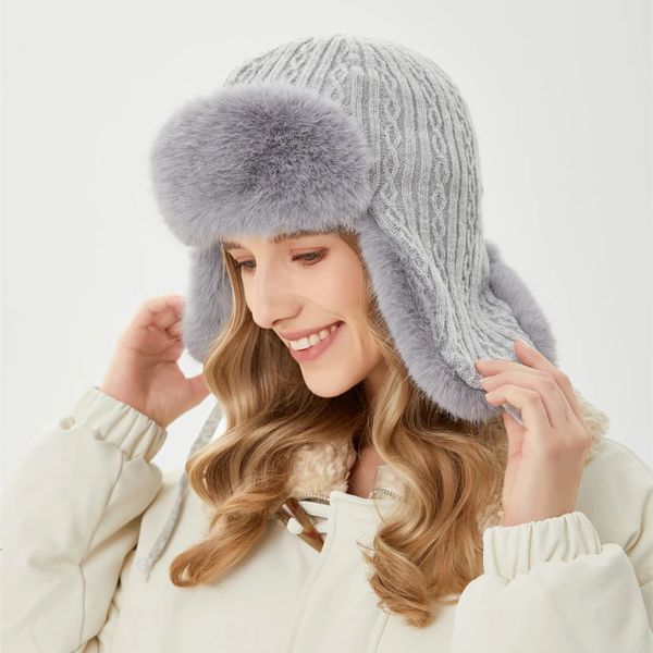 Cappelli da cacciatore Cappello bomber in pelliccia di coniglio finto Uomo Donna Russia Colbacco Colbacco Paraorecchie da sci invernale Berretti da neve Gorras caldi Invierno Mujer 231122