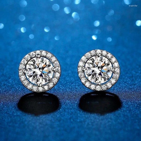 Brincos de garanhão Atacado Moissanite Studs Diamante Teste Passado Clássico Total 1CT 2CT 4CT Corte Redondo 18K Branco Banhado A Ouro S925 Prata