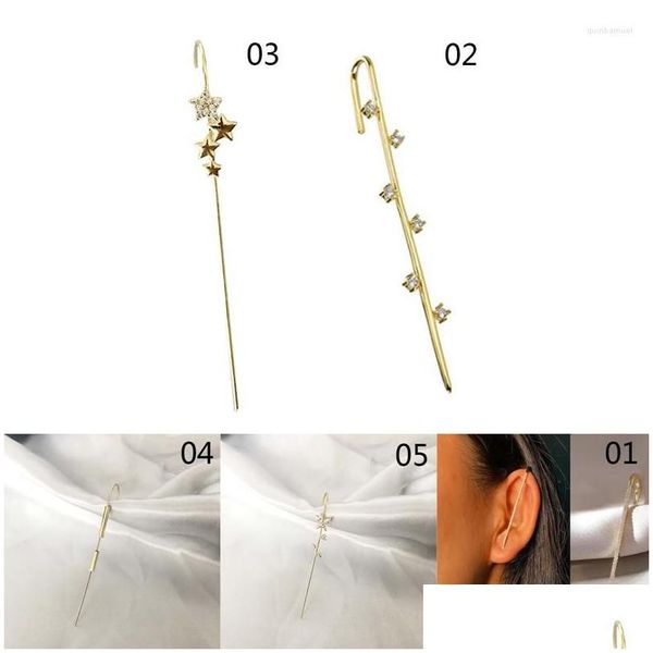 Hoop Huggie Hoop Brincos Ear Needle Wrap Cler Gancho para Mulheres Surround Aurícula Diagonal Stud Cobre Incrustado Zircão Piercing Drop Deli Dhvls