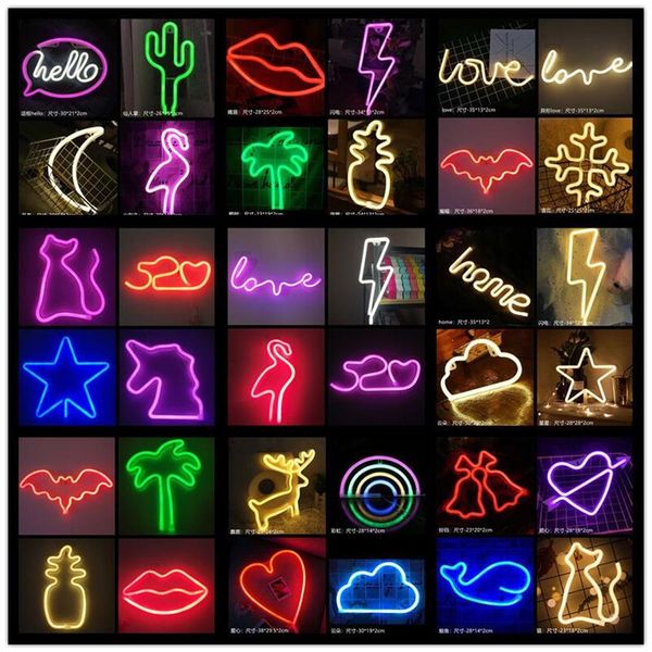 Multi Styles Néon Sign neon Rainbow Led Light Lights for Room Home Party Wedding Table Lamp alimentado pelo USB274O