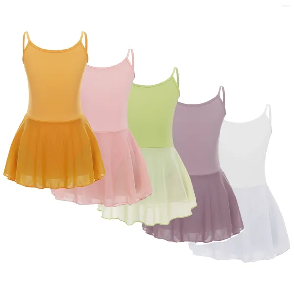 Stage Wear Meninas Ballet Dress Crianças Sem Mangas Spaghetti Strap Low Back Dança Contornada Leotard Bailarina Ginástica Treinamento Camisole Vestidos