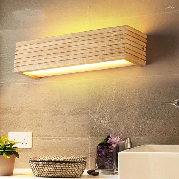 Lâmpada de parede estilo japonês moderno lâmpadas led carvalho madeira maciça criatividade luzes espelho quarto suporte do banheiro