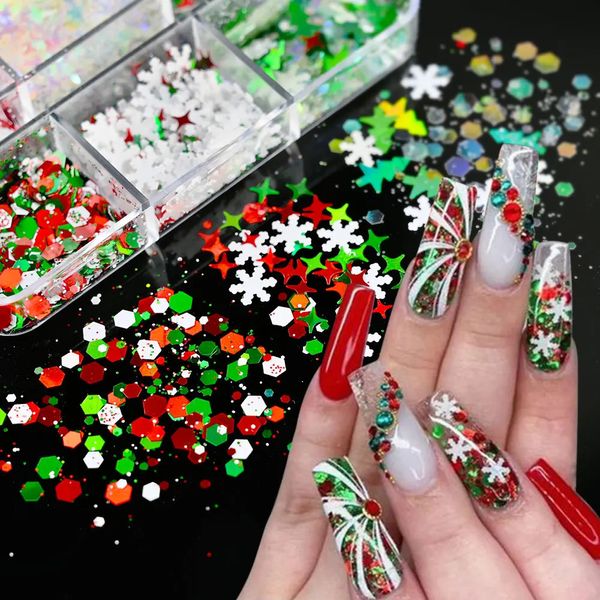 Akrilik Tozlar Sıvılar 6Gridsbox Snowflake Nail Glitter Sequins Holografik Noel Kar Sanat Süslemeleri Manikür Accessori 231121