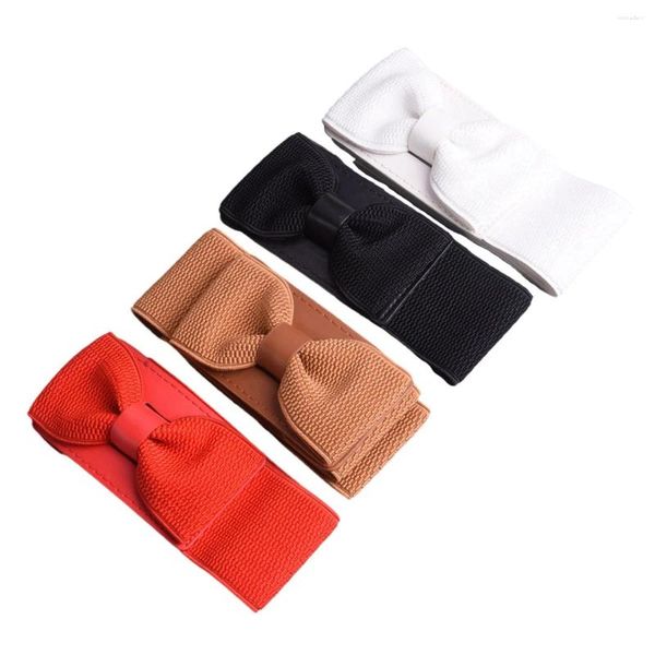 Cintos Mulheres Bowknot Couro Falso Elástico Cintura Larga Botão Snap Cintura - Vermelho/Preto/Branco/Marrom