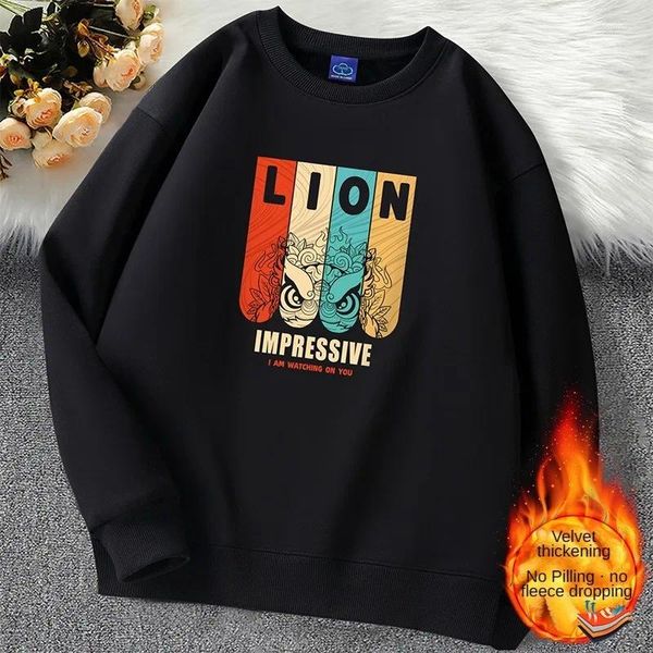 T-shirt da uomo Autunno e Inverno Girocollo Maniche lunghe Uomo Casual Anime T-shirt a maniche lunghe Magliette semplici stampate con leone Magliette divertenti