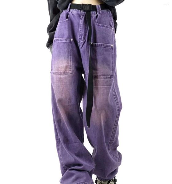 Damen Jeans Vintage Lila Breites Bein Frauen Lose 3XL 4XL 5XL Y2K Cargo Denim Hosen Harajuku Koreanische Mode Streetwear Hosen