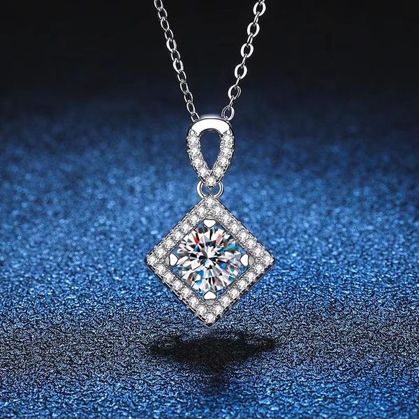 Collane con ciondolo Alla moda Argento 925 1ct D Colore Moissanite Collana quadrata geometrica per donna Placcato oro bianco Lab Diamond Pass TesterPend