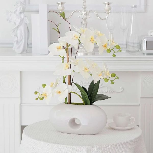 Flores decorativas flor artificial phalaenopsis vaso planta falso conjunto sala de estar mesa café decoração ornamentos