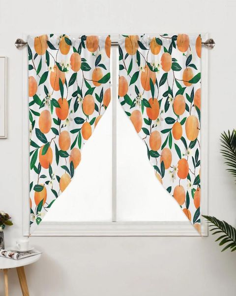 Cortina laranja folha flor ramo frutas cortinas para quarto das crianças sala de estar janela cozinha triangular