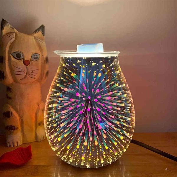 Scaldacandele elettrico Fuochi d'artificio artistici Crostata all'olio profumato in vetro con effetto 3D Luce notturna Fragranza Aroma Lampada decorativa269j