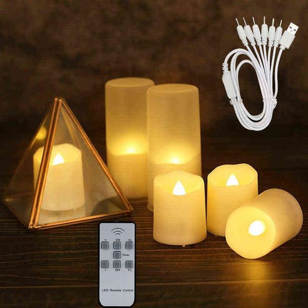 6PCS USB ricaricabile Led candela senza fiamma sfarfallio con timer remoto Tea Light Capodanno Natale candele decorazione per la casa H252y