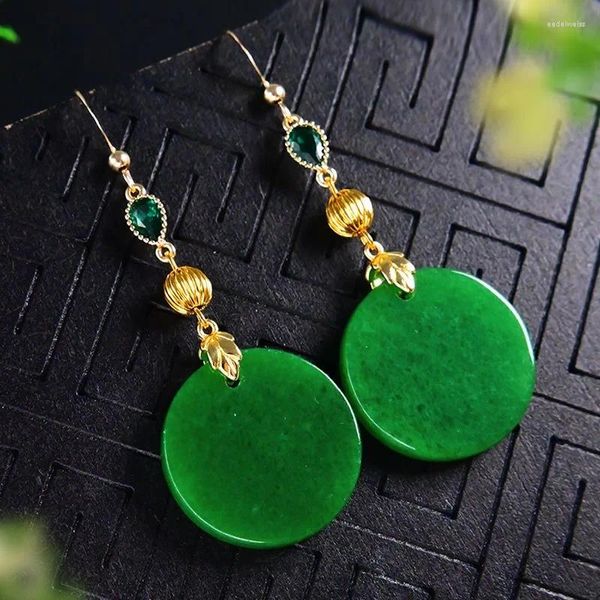 Dangle brincos jade redondo diy esculpido jadeite verde 925 prata natural moda pingentes pedra real jóias presentes para mulheres pedra preciosa