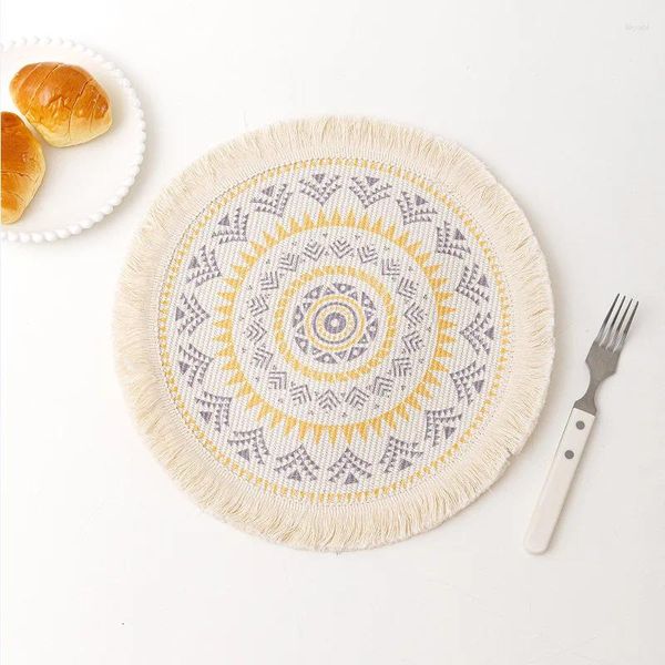 Tapetes de mesa boêmio mandala algodão corda tecido placemats macrame borlas almofadas de isolamento xícara de café fazenda decoração adereços