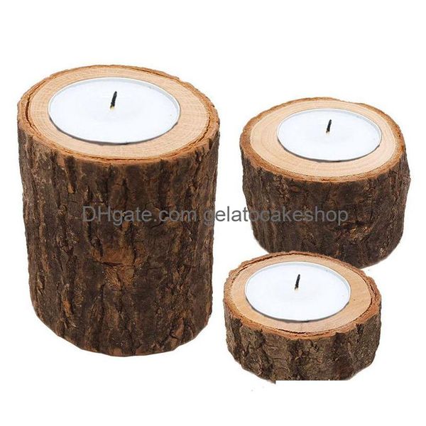 Plantadores Potes Stump Candle Holder Pilar De Madeira Árvore Rústica Casamento Dia Dos Namorados Decoração de Casa Succents Flowerpot 3 Pçs / Lote Drop D Dhldp