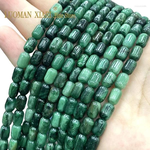 Pedras preciosas soltas 6x9mm cilindro natural verde esmeralda pedra preciosa espaçador contas para fazer jóias diy encantos pulseira acessórios