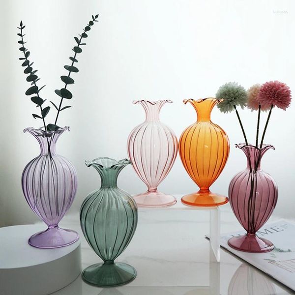 Vasen 5 Arten Halbtransparente große Bauchblume Kunst Hydrokulturflasche Vintage Glas Wohnzimmer Hochzeit Desktop-Dekoration