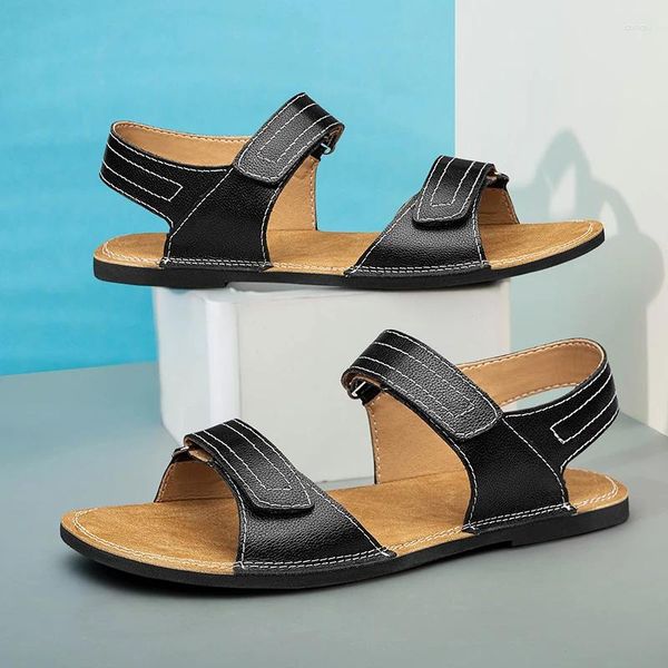 Schuhe Leder Sommer Echte Sandalen Herren Outdoor bequeme Männer Leichter männlicher Strand atmungsaktivem Mann Sandaly Cool Flats 213