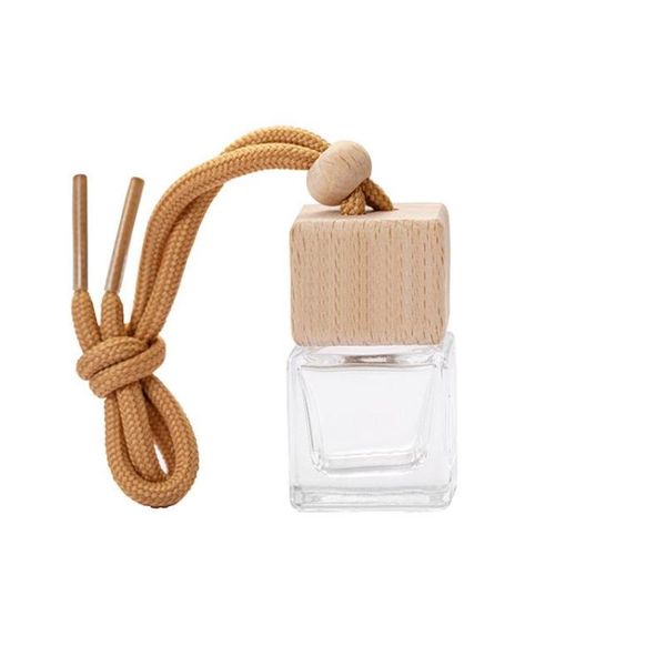8ml vazio vidro transparente carro perfume garrafas ambientador garrafa com tampa de parafuso de madeira pendurar corda para decorações muusb