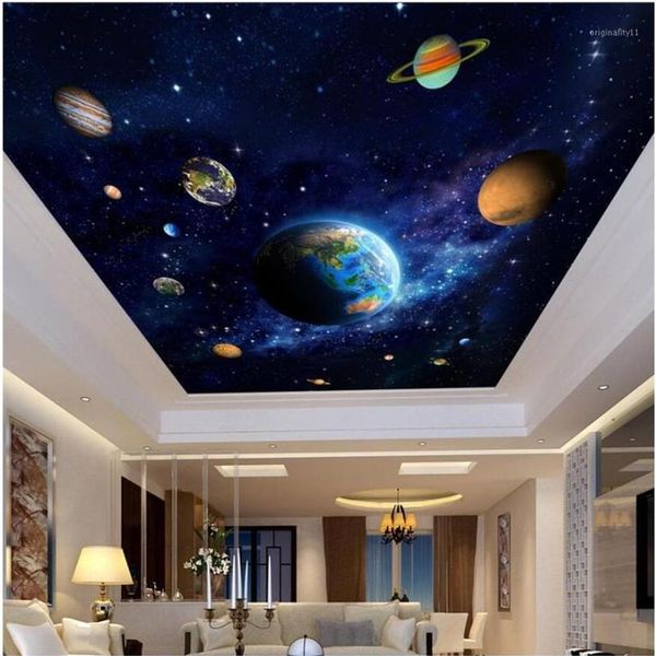 3D-Deckenwandbilder Tapetenbild Blauer Planet Weltraummalerei Dekor PO 3D-Wandbilder Tapete für Wohnzimmerwände 3 d1272P