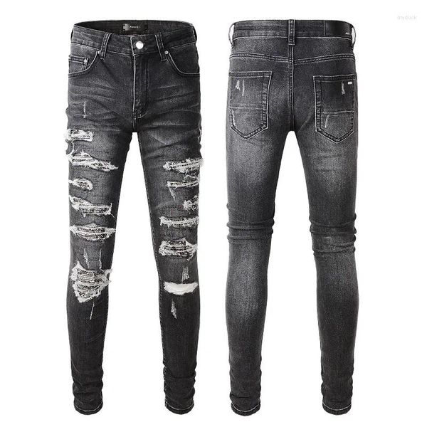 Calças de brim masculinas moda homens estilo de rua rasgado calças skinny vintage lavagem sólida denim calças masculinas casual slim fit lápis