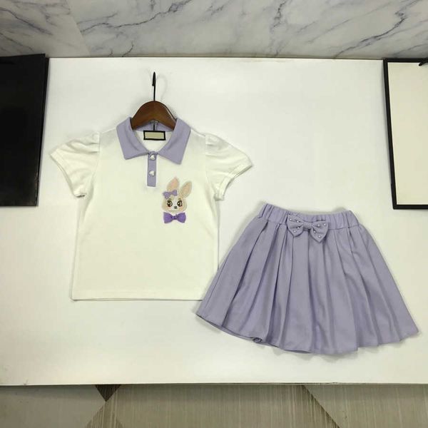 23SS Kindersets Rockset Kinder Designerkleidung Mädchen Spleißen Revers Stickerei Poloshirt Kurzarm Faltenrock Anzug Hochwertige Babykleidung