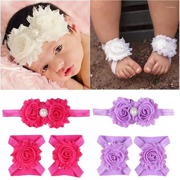 Haaraccessoires Mode Geboren Baby Baby Meisje Jongen Zacht Shabby Chiffon Bloem Hoofdbanden Met Sneaker Blote Voeten Sandalen Sets Kinderen Po Rekwisieten