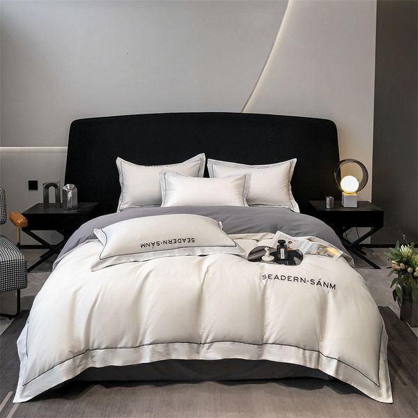 Set di biancheria da letto semplice set di cotone 100% di lusso comodo piumino regina coppa trapunta ricamata di fascia alta con lenzuola 230422